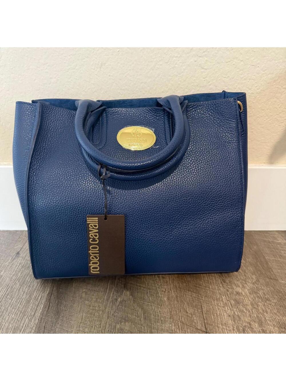 Roberto Cavalli Top Handle Leather Tote Bag Electric Blue